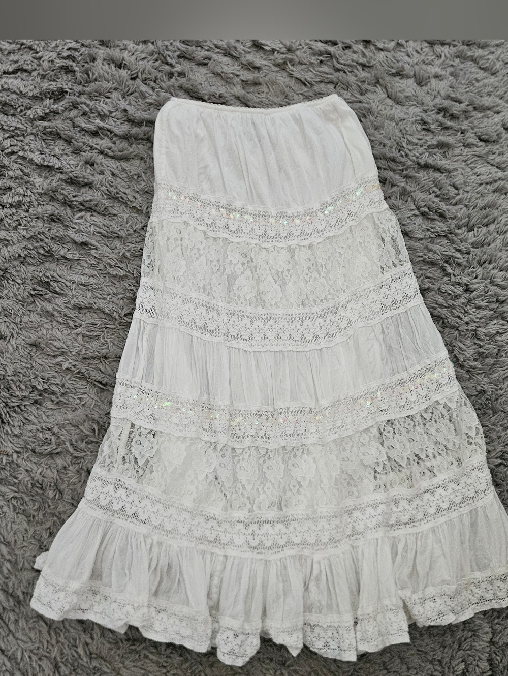 Passports Skirt M Y2K Midi Boho Tiered Cottage Festival Fairy Ethereal Coastal